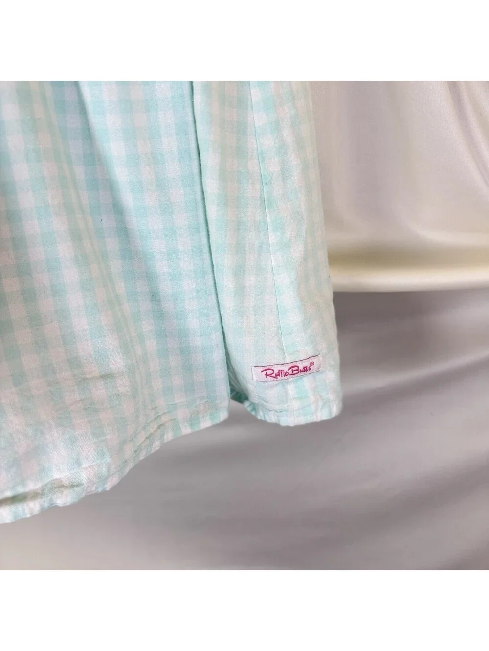Rufflebutts Mint Green Gingham Check Long Sleeve Lined Dress Pink Accents Sz 8